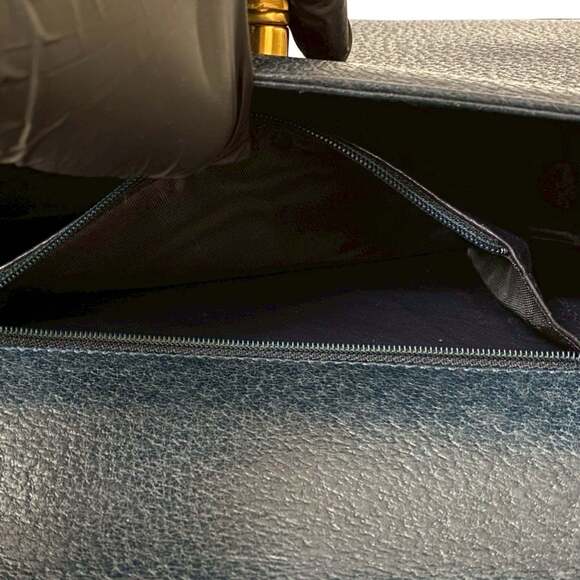 GUCCI Authentic Blue Leather Bamboo Shoulder Bag - Picture 10 of 10